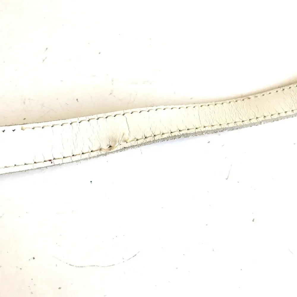 Vtg Jordache White Leather Belt Brass Horse Logo Slim Thin Womens Size XS Small